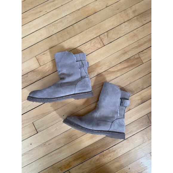 Birkenstock Uppsala Shearling Suede Leather boots in gray taupe - Picture 2 of 14